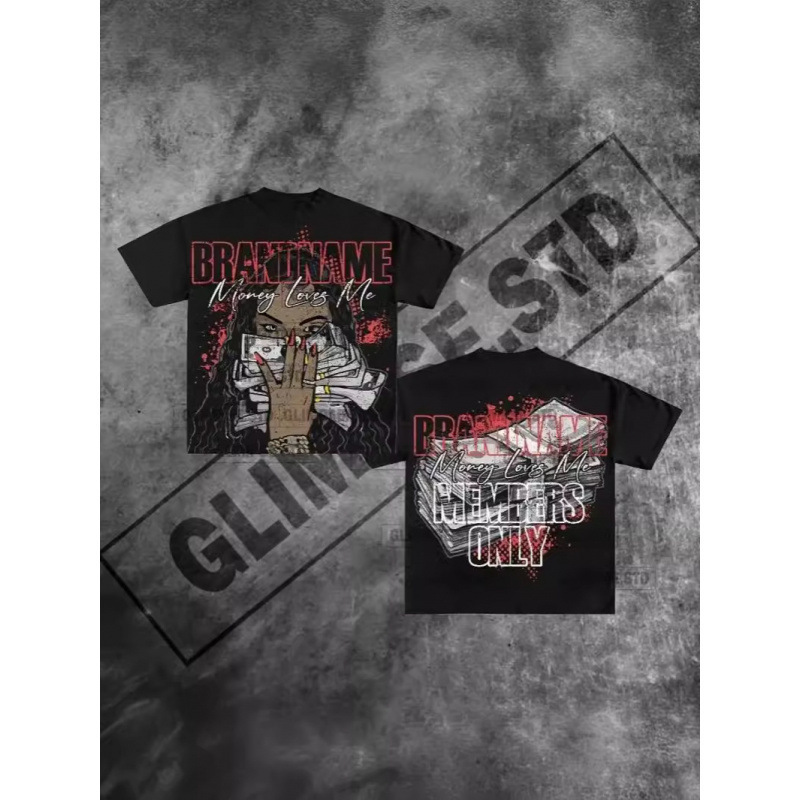 American Rich Club Graphic T-Shirt Harajuku Goth Oversized T-Shirt Women's and Men's Y2K Short Sleeve Cotton