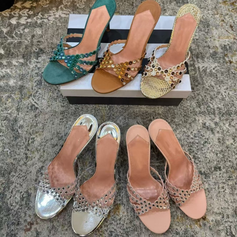 New European and American fashionable high-heeled hollow-out rhinestone open-toe sandals, sexy women's shoes with a high-end feel, decorative shoe accessories, acetate