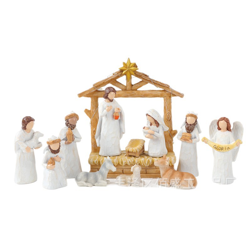 Nuevos productos transfronterizos Amazon Navidad Nacimiento Decoración Artesanía Decoración de escritorio de ventanas Regalos
