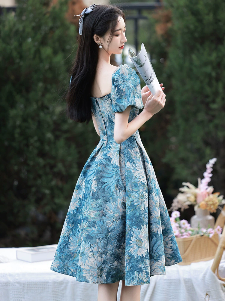 Blue evening dress, french style, 18 years