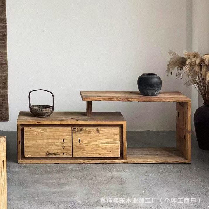 Chinese Old Elm Sideboard Retro Living Room Low Cabinet Zen Solid Wood Floor-Standing Storage Cabinet Tv Cabinet