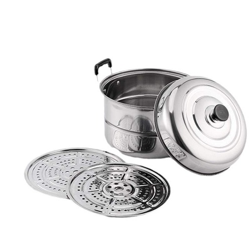 Stainless steel thickened steamer with multi-functional large household steaming tray, large capacity, suitable for induction cookers and gas stoves.