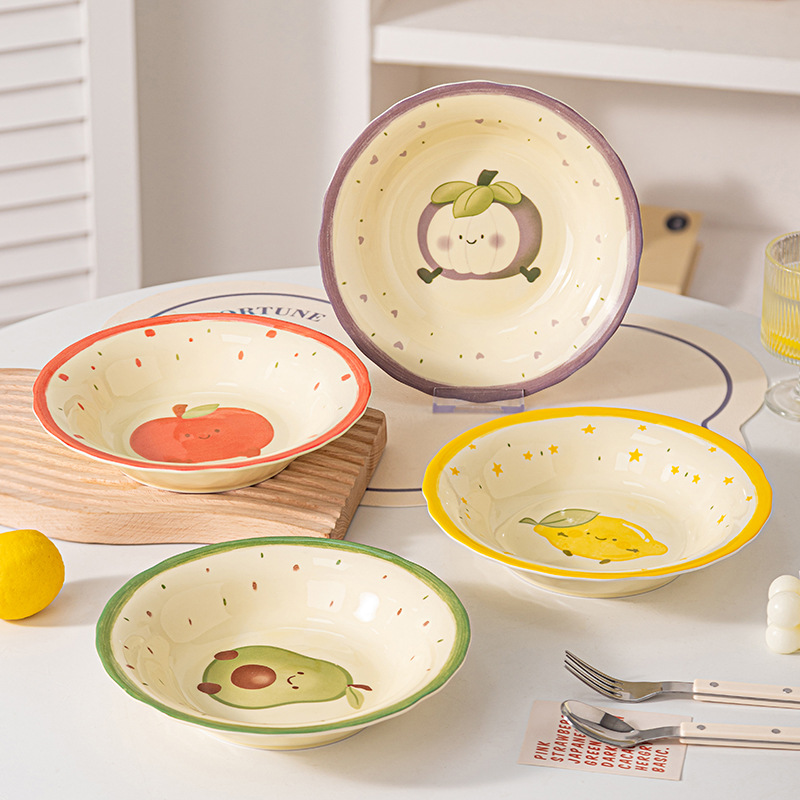 Plato de frutas de alto valor para el hogar Creativo bajo vidriado Plato de cerámica de gran capacidad Plato de pasta Plato de frutas Vajilla de cerámica image 1