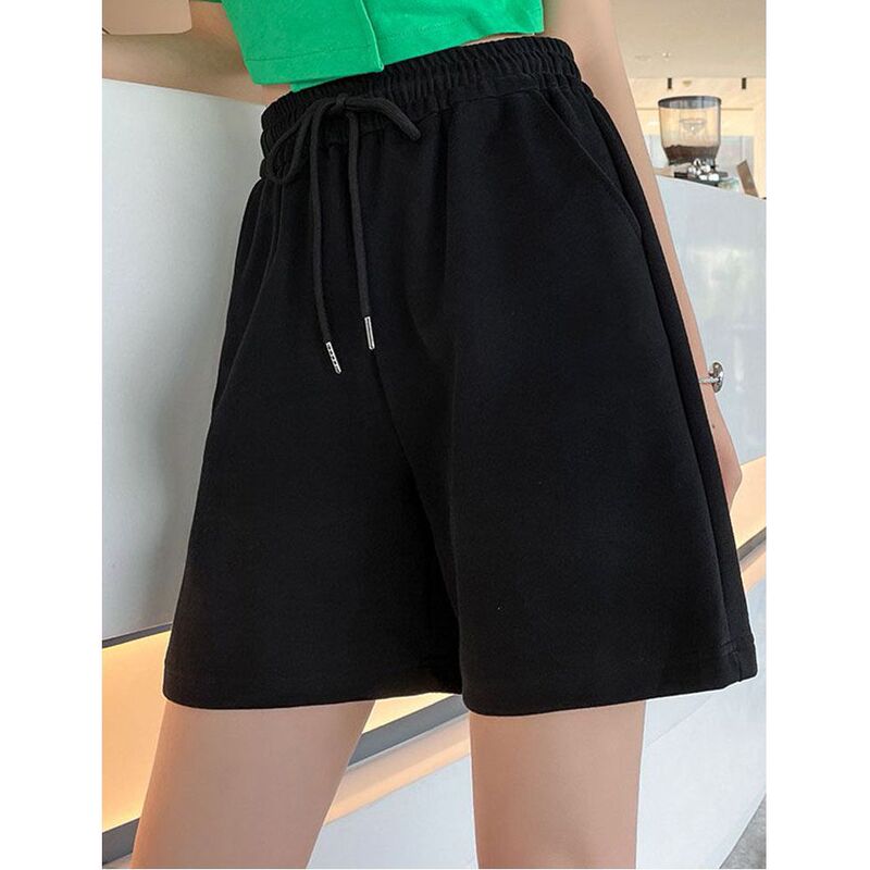 Cross-Border Black Sports Shorts for Women, Summer 2026 New Style, High-Waisted, Loose-Fitting, Suitable for Running, Casual Wide-Leg Five-Point Shorts