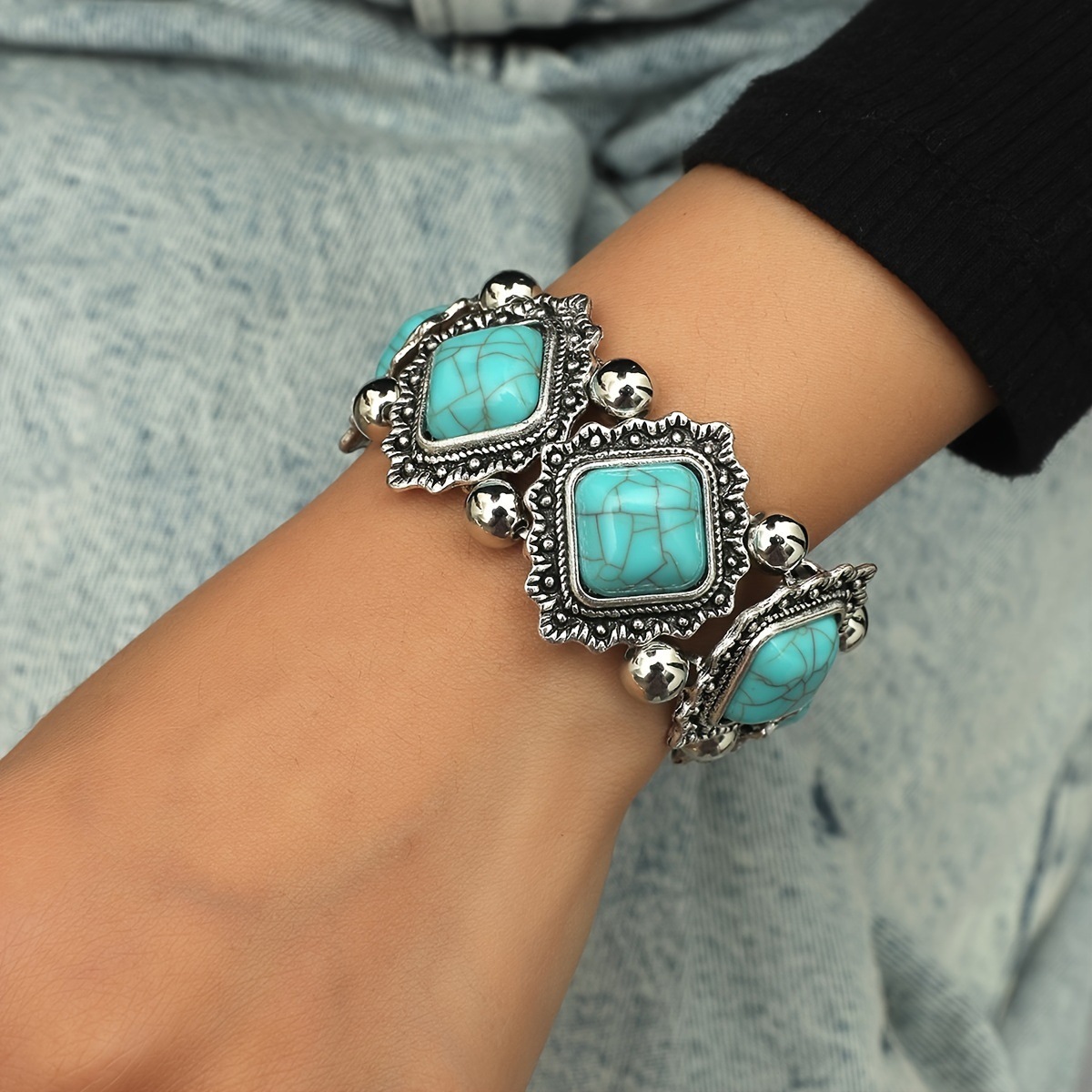 1 Piece Quantity Vintage Style Ethnic Style Classic Style Geometric Turquoise Alloy Bangles Wholesale