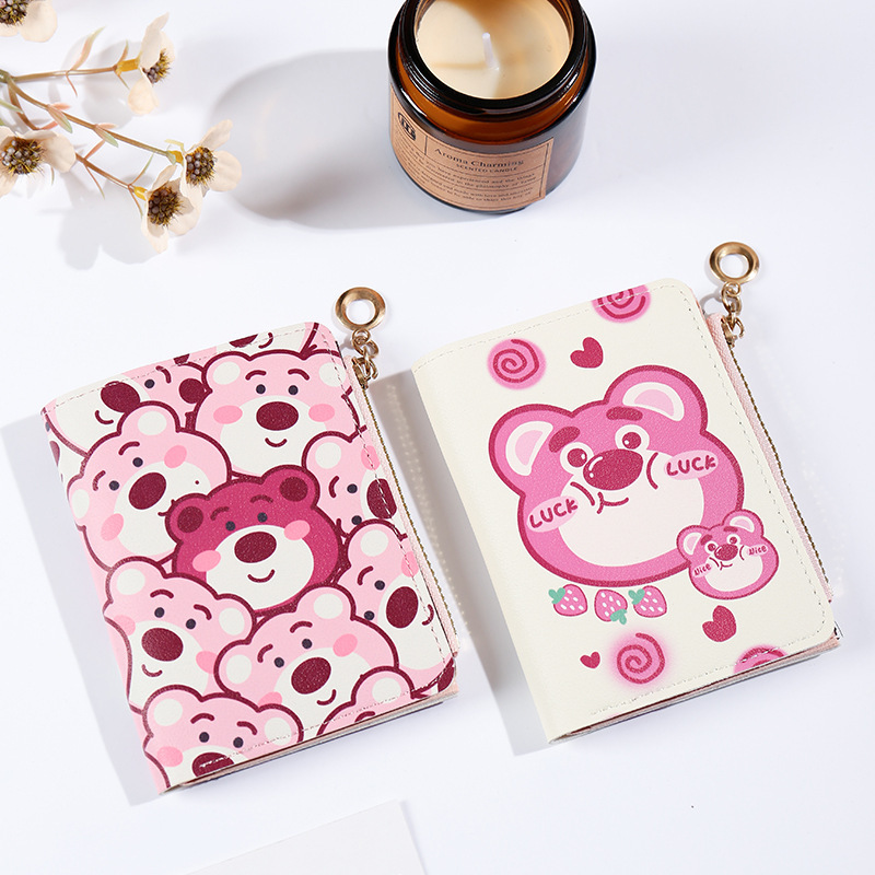 2024 New Cartoon Wallet Bear Cute Short Side Zipper Two-fold Wallet Women's Student Wallet Fashion