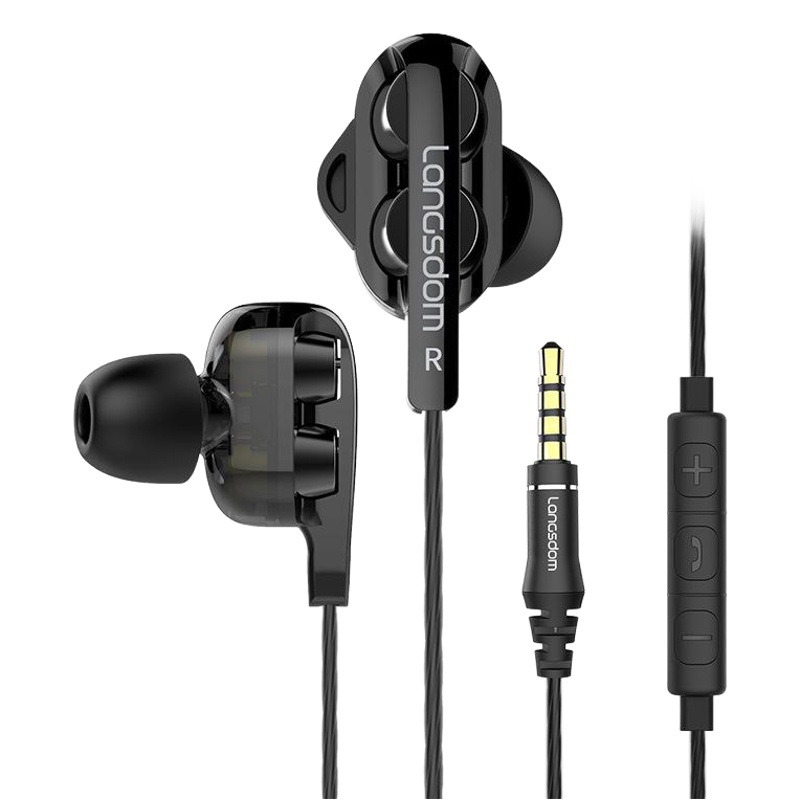 Lanston D4 quad-core de doble movimiento anillo de pollo juego de auriculares en la oreja bajo pesado controlado por cable de regalo de teléfono móvil auriculares