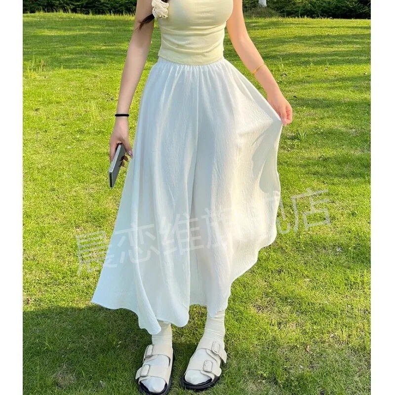 Customizable Embroidered and Printed Ice Silk Skirt Pants for Women, Summer Drapey Long Wide-Leg Pants That Make You Look Slimmer Customizable Embroidered and Printed Ice Silk Skirt Pants for Women, Summer Drapey Long Wide-Leg Pants That Make You Look Slimmer