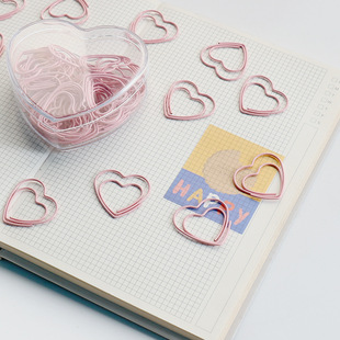 Cross-border Hot Selling Ins Pink Love Metal Plastic-coated Cute Heart-shaped Peach Heart-shaped Wrinkle Bookmark
