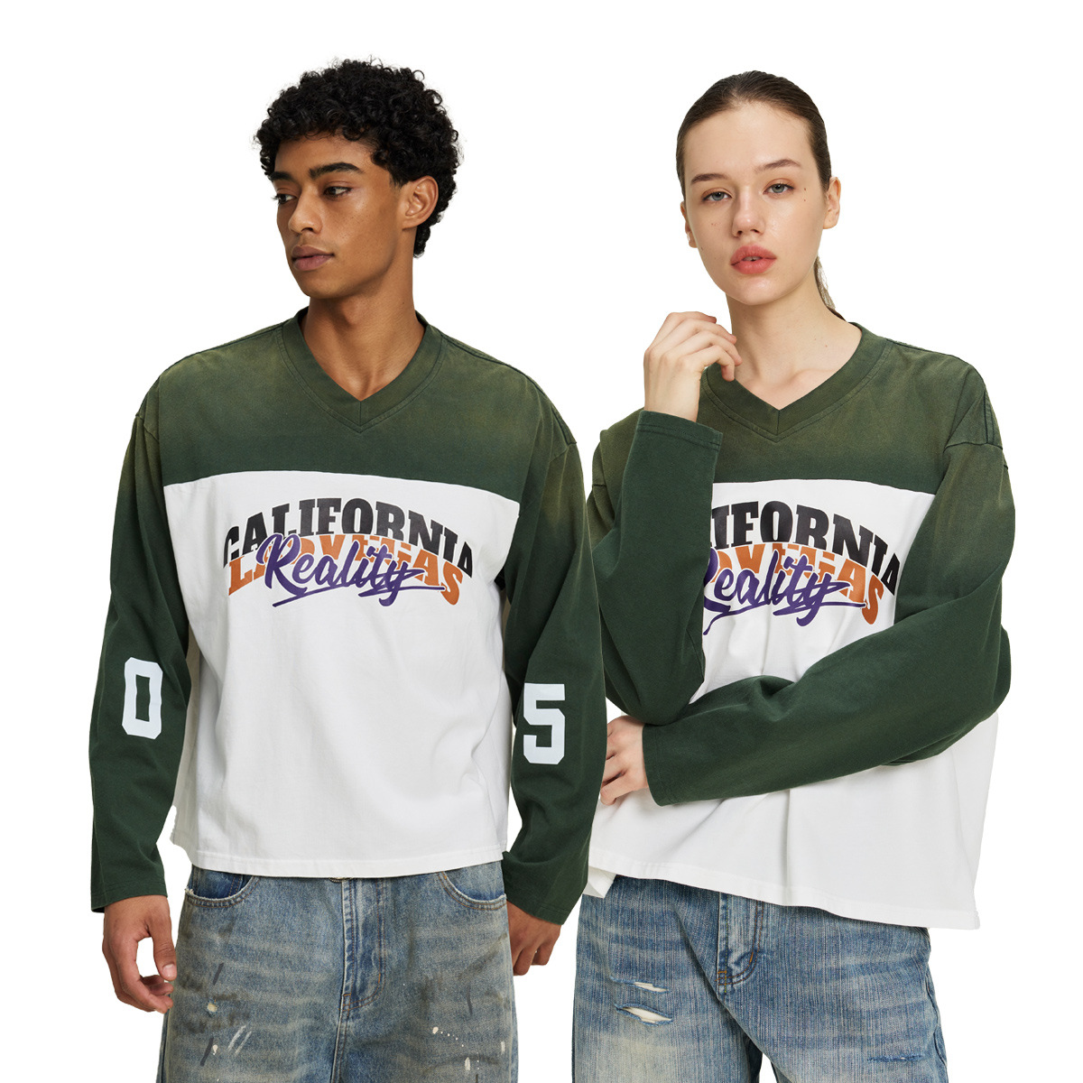 ETAI Hombre| Camiseta corta de algodón pesado suelta camiseta de marca de moda transfronteriza hombre cuello en V camiseta de manga larga