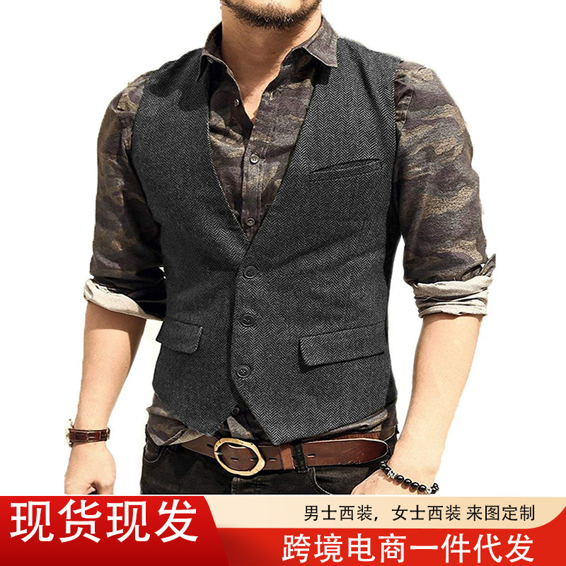 Men's Vest Cross-Border Hot Selling Casual Vest Groom Groomsmen Slim Vest Single-Breasted Manufacturer Wholesale in Stock