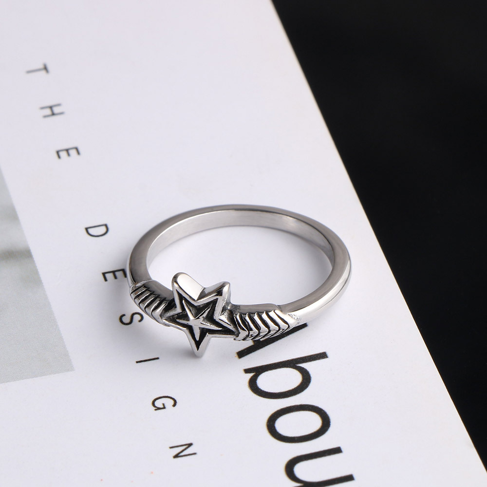 Titanium Steel Material Star Pattern Wholesale Jewelry Hip-Hop Vintage Style Star Titanium Steel Polishing Rings