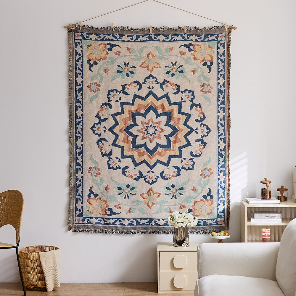 Vintage väggbonad nordic boho blommig textil väggdekoration_voghion.com