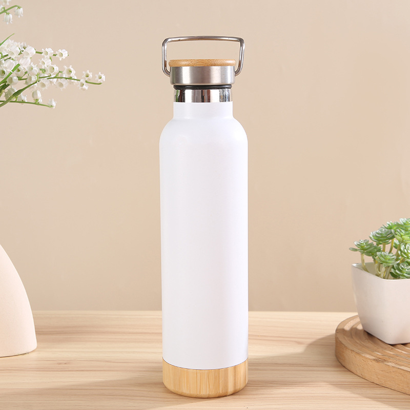 American 304 taza de acero inoxidable de bambú y madera gran boca botella de agua deportiva portátil al aire libre botella espacial de montaña