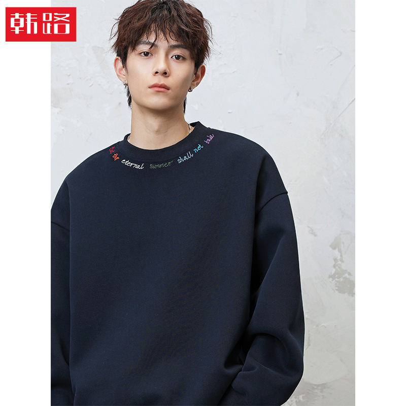 380g Heavyweight Crewneck Sweatshirt, New Autumn Style, Color-Blocked Rainbow Letter Embroidery, Oversized Texture Pullover Jacket Q