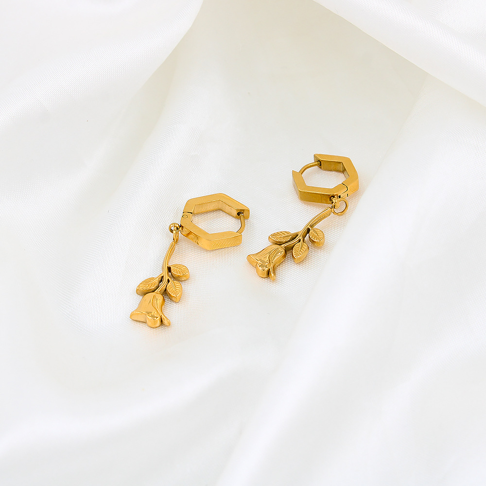 Stainless Steel, Titanium Steel Material Fashion Rose Stainless Steel Titanium Steel Plating Women's Earrings Necklace