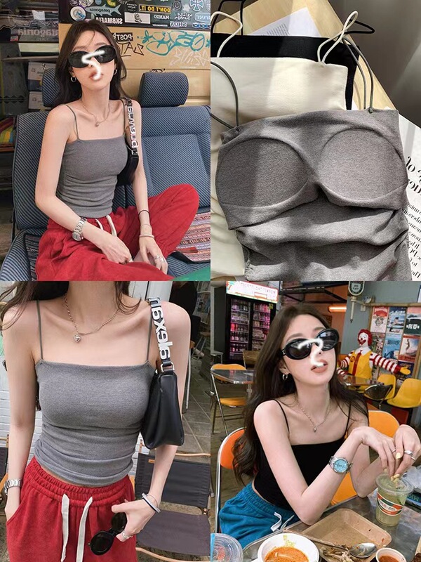 METWO Model Cotton Long Sling Pleated Vest Women's Latex Cushion Stylish All-match Beautiful Back Base Shirt