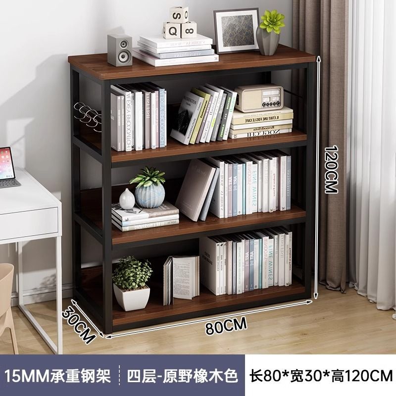 Estante de libros de piso integrado contra la pared hogar multicapa hierro forjado libro de dibujo estante de almacenamiento gabinete de oficina