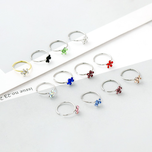 Cross-border e-commerce new model, exquisite C-shaped diamond petal nose ring, exotic nose ornament, nose clip, body piercing jewelry