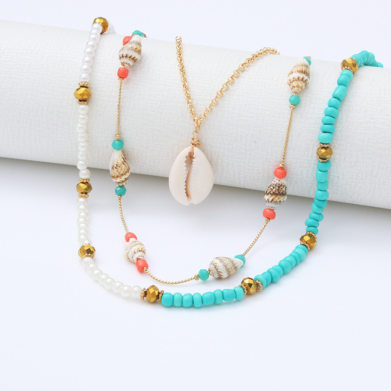 Bohemian Conch Shell Artificial Pearl Turquoise Metal Plating Women's Layered Necklaces display picture 6