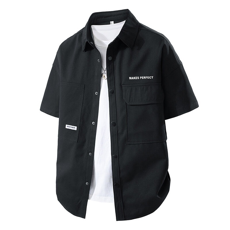 Casual Versatile Niche Design Work Shirt Jacket for Boys Teenagers Youth Popular Summer Half-Sleeved Shirt Cardigan