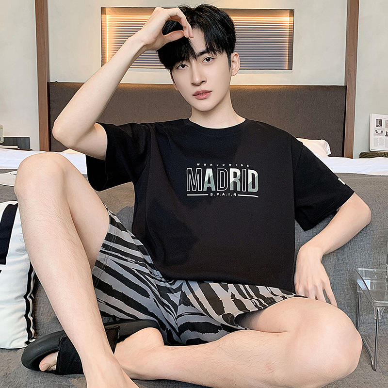 2024 algodón de punto de verano 6535 hombre cuello redondo mangas cortas pantalones cortos pijamas sueltos ropa casera casera