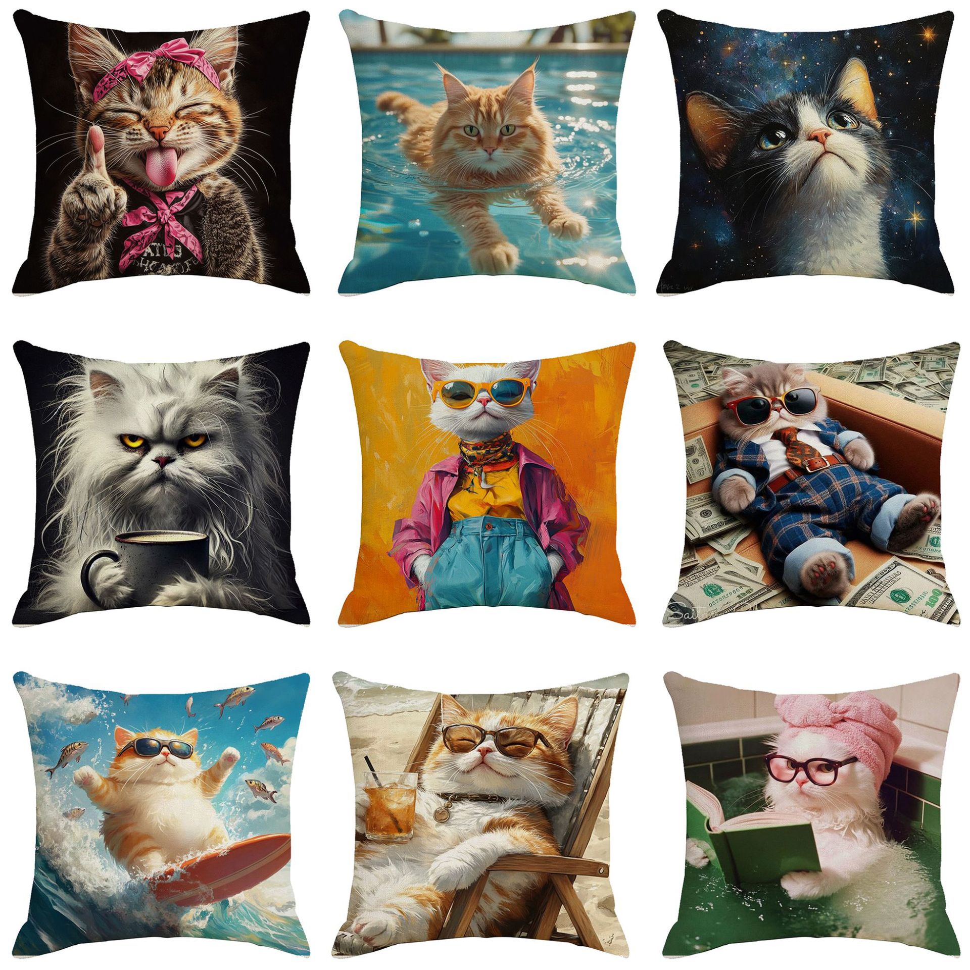 亚马逊爆款创意猫咪3D印花抱枕套室内沙发超软床头靠垫现货直发