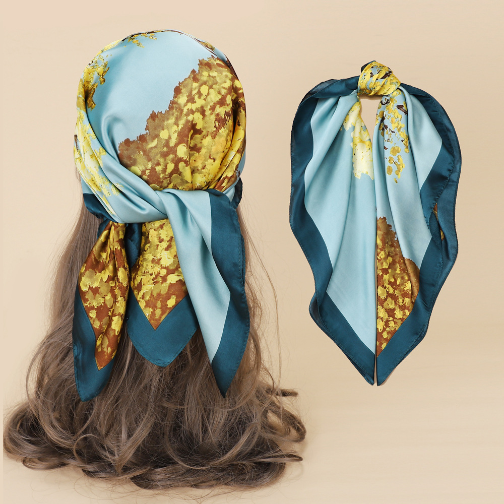 Satin Material Geometric Pattern Women's Sweet Geometric Satin Printing Silk Scarves