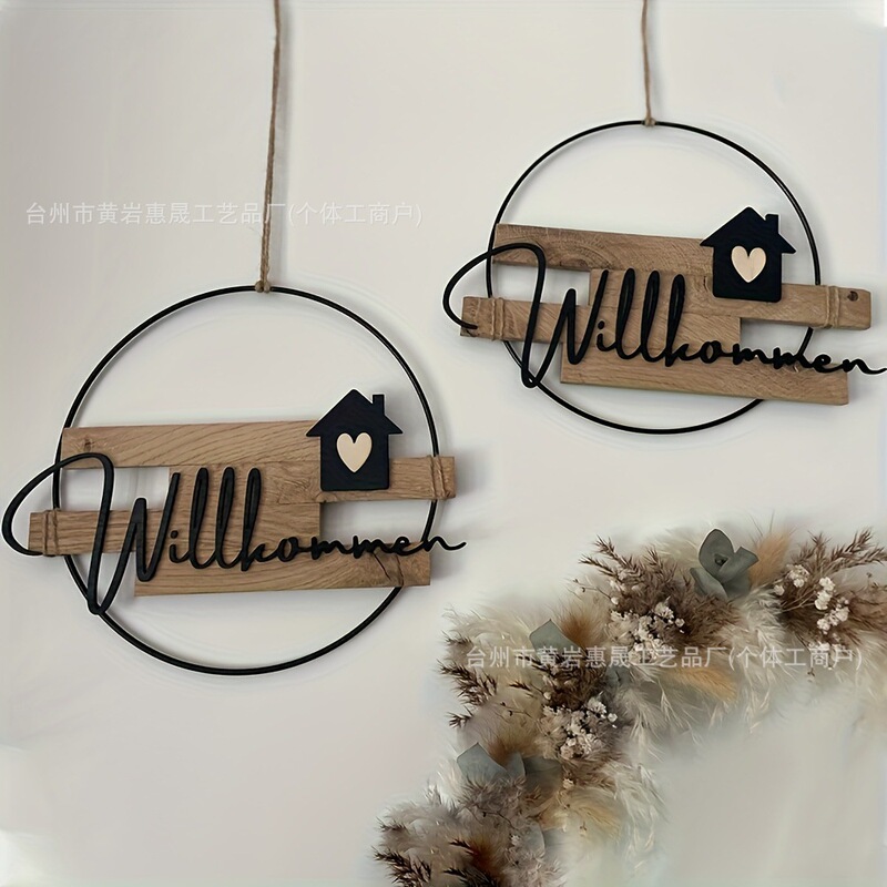 Cross-Border American Country-Style Wooden Door Hanging Sign Creative Home Decoration Living Room Wooden Craft Pendant