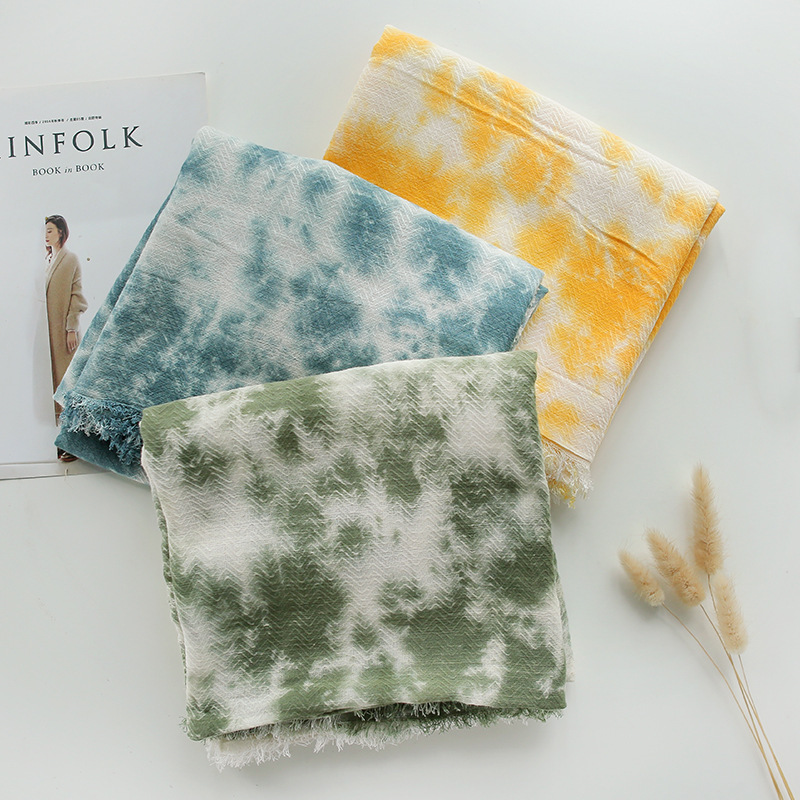 Pure Cotton Tie-Dye Scarf Women's New Herringbone Blended Travel Sun Protection Dual-Use Shawl Foreign Trade Beach Long Scarf