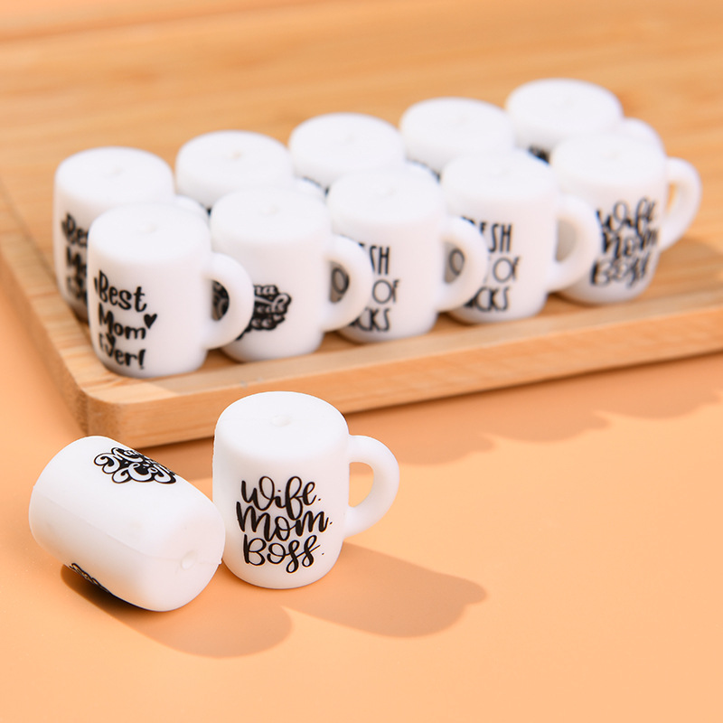 2023 nuevas cuentas de silicona perlas sueltas impresas bebé mordedor DIY taza de silicona accesorios en stock al por mayor