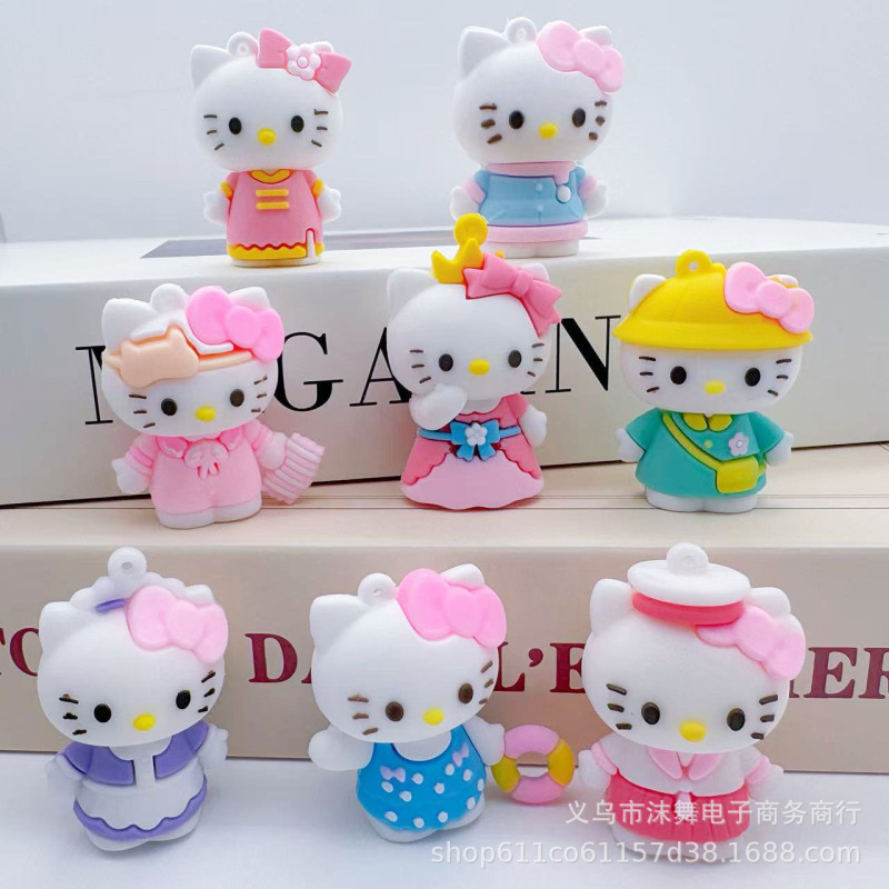 Cross-Dressing Hello Kitty Series Cartoon Keychain, Multi-Shaped Soft Rubber Doll Pendant, Student Backpack Accessory Cross-Dressing Hello Kitty Series Cartoon Keychain, Multi-Shaped Soft Rubber Doll Pendant, Student Backpack Accessory