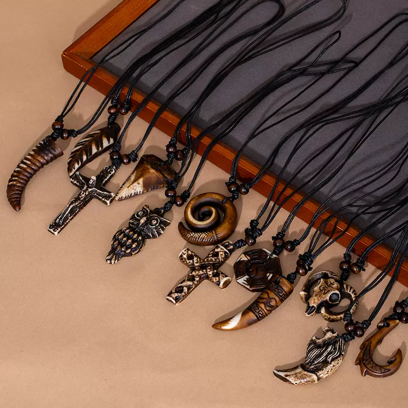 新西兰民族风项链复古牛角仿骨吊坠毛衣链长度可调节男女狼牙项链