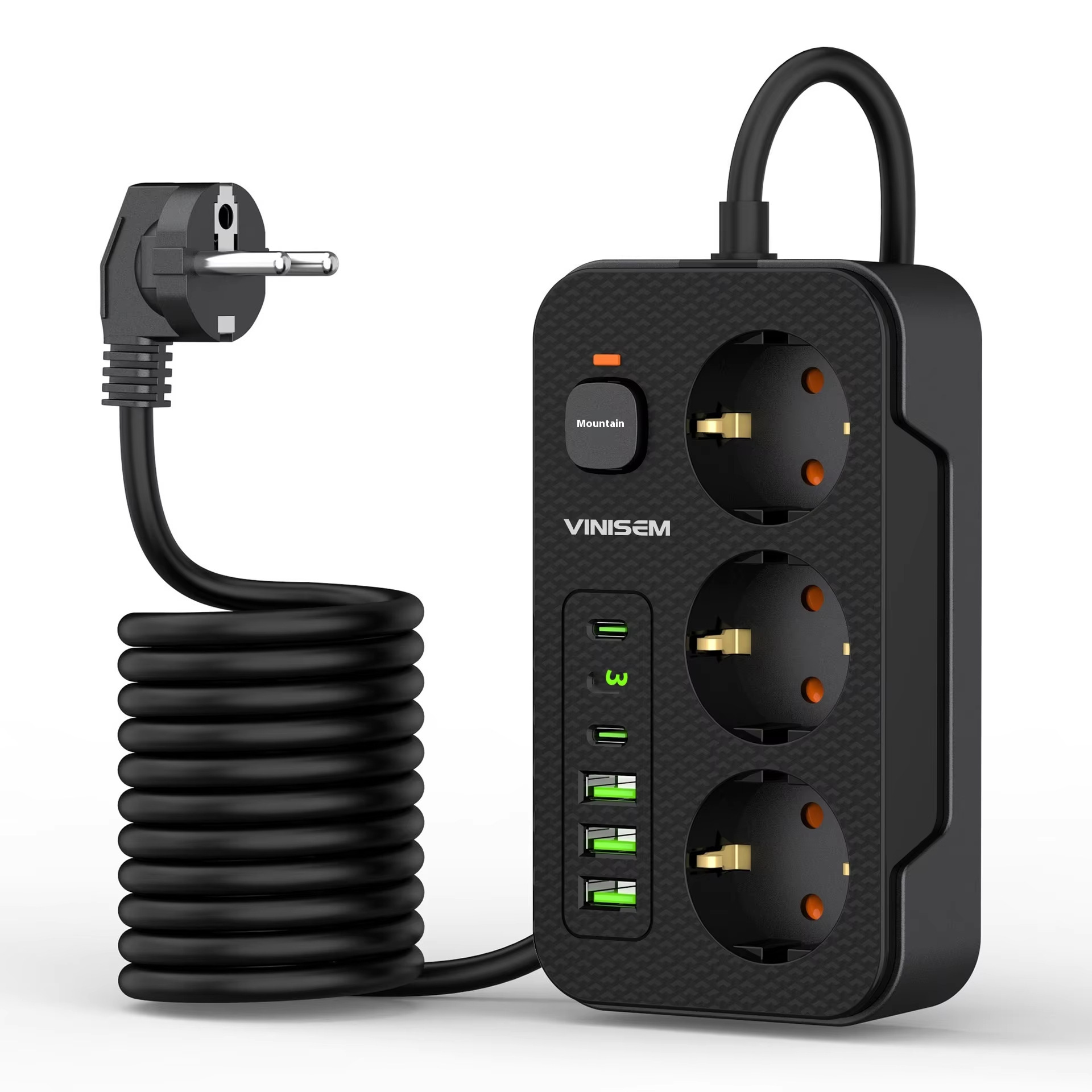 Comercio electrónico comercio exterior estándar europeo conector de fila con conector de tres puertos USB tipo C conector de fila transfronterizo negro poroso