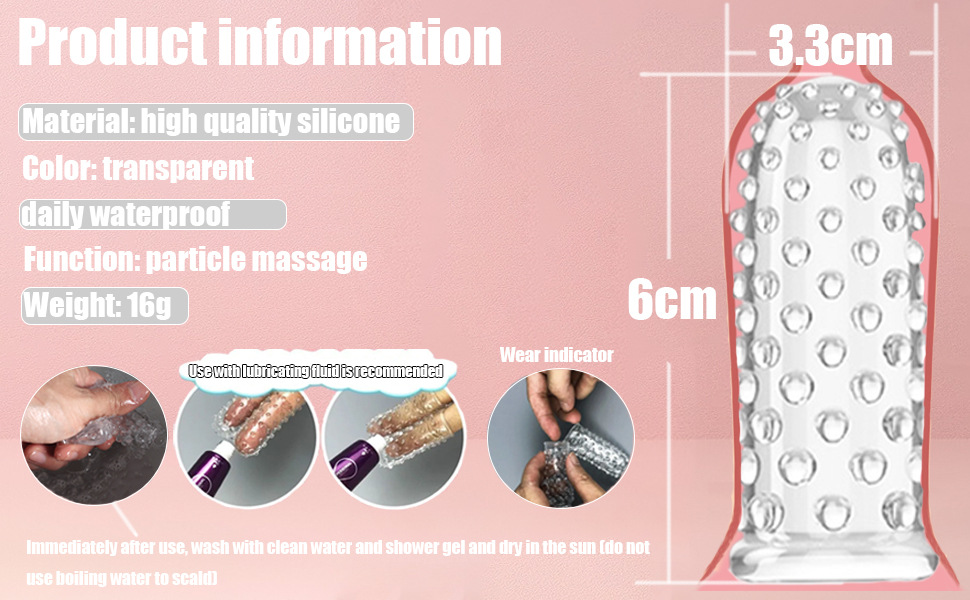 Textured TPE Finger Sleeves for Adults, Wolf Tooth Studded Design, Purple Single Pack — detail image 8