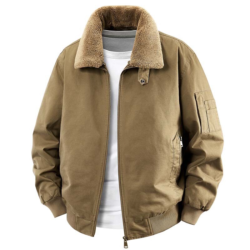 Cross-Border Autumn and Winter Middle-Aged Washed Jacket Men's Winter Clothing Fleece-Lined Thickened Lamb Wool Casual Warm Men's Workwear Jacket
