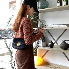 韓国ジョイバッグ23新型サドルバッグ女性ファッションレトロ牛革バッグ韓素希同モデル女性バッグトランペット