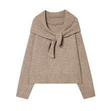 跨境欧美风女装冬季2025新品休闲百搭简约圆领长袖围巾针织衫毛衣