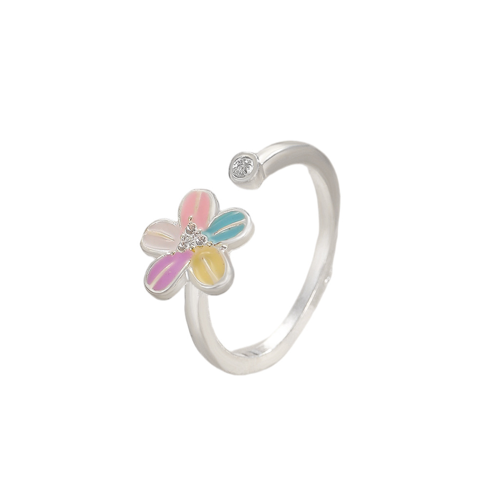 Cross-Border Hand Jewelry Opal Sunflower Sweet Butterfly Open Ring Blue Oil Drop Flower Ring Three-Piece Set