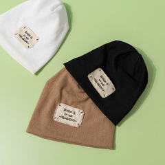 字母標時尚套頭帽秋季新款兒童彈力帽簡約潮成人套頭帽 親子帽