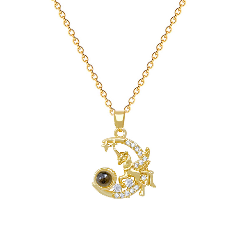Pegasus Moon Projection Pendant Necklace Titanium Steel Jewellery_voghion.com