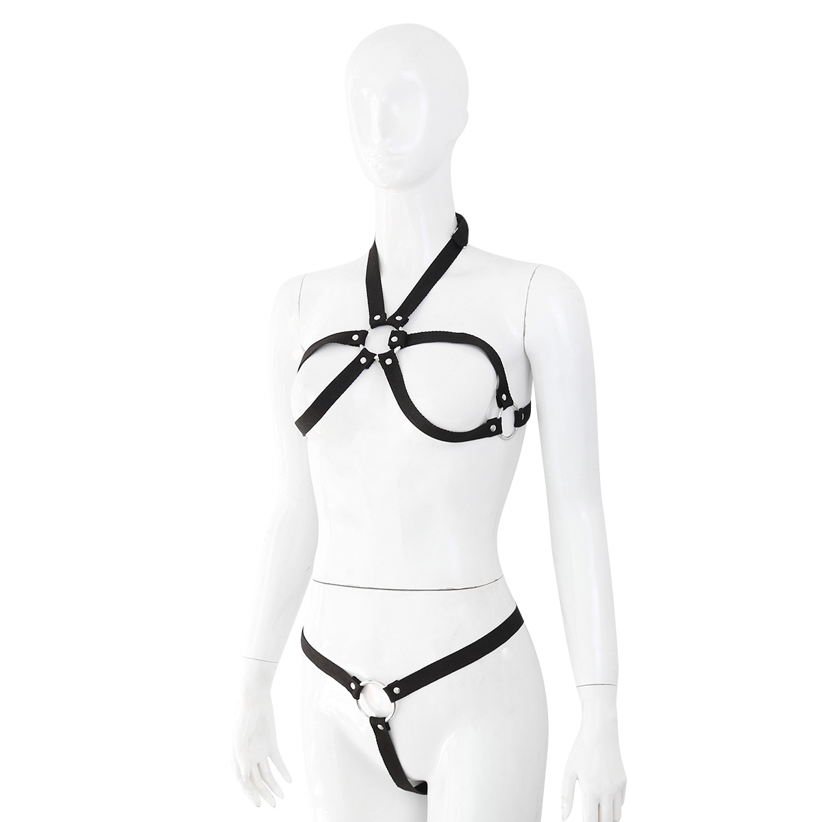 Juguetes sexuales, ropa de bondage femenina SM, conjunto de dos piezas con corsé de tiras negras, disfraces para actuaciones en discotecas para adultos