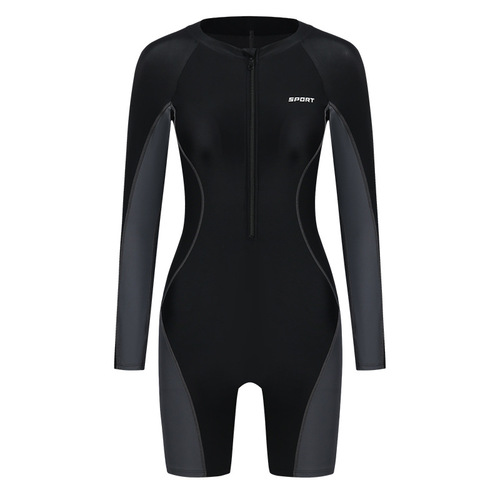 New sports swimsuit one-piece front zipper long-sleeved one-piece swimsuit women's sun protection swimsuit plus size wetsuit