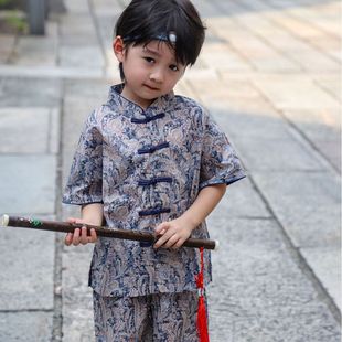 2025 New Summer Kidsren's Tang Suit Baby Chinese Style Improved Han Dynasty Phoenix Flower Boy Short-Sleeved Suit