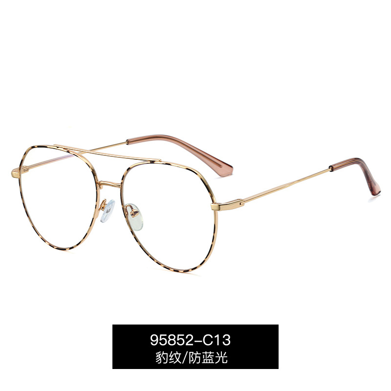 95852 nuevo metal doble haz marco grande gafas lisas hombres y mujeres luz azul europeo y americano gafas marco puede ser equipado con gafas de miopía