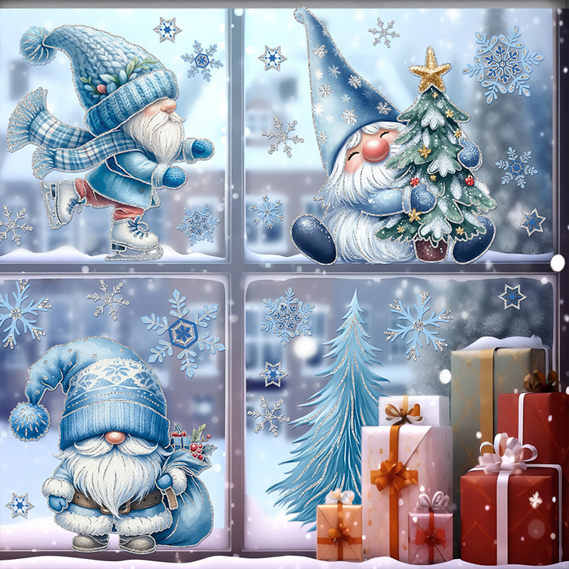 国境を越えた新製品クリスマスに銀粉を撒くサンタクロースのキラキラクリスマスツリーの静電気窓に浴室の窓ガラスのシールを貼る|undefined