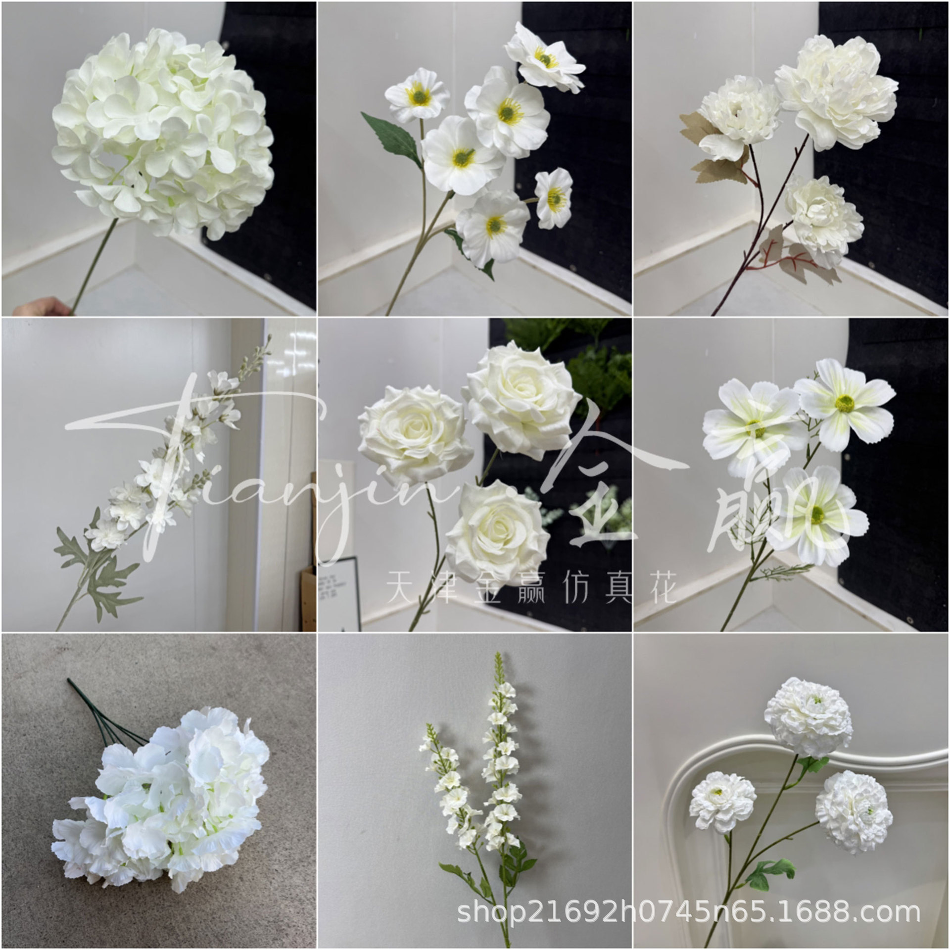Forest Style Monet Garden Scene Wedding Artificial Flowers White Hydrangea Rose Artificial Flowers White Roses