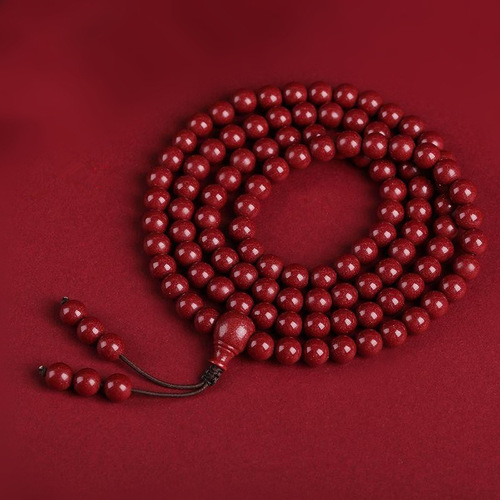 Raw ore cinnabar 108 Buddhist beads bracelet purple gold sand imperial sand men and women multi-circle rosary beads birth year benefits