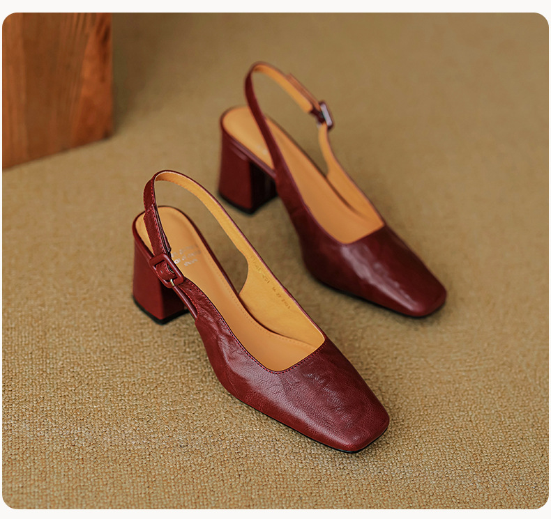 Sandal cao gót nữ mũi nhọn quai khóa, gót thô 9 cm phong cách Hàn Quốc — màu nâu chi tiết 26