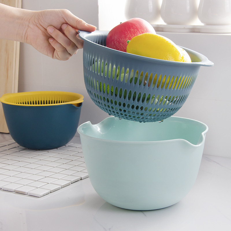 Manufacturer double-layer hollow vegetable wash basket household vegetable drain sieve kitchen fruit storage basket drain basket vegetable wash basin